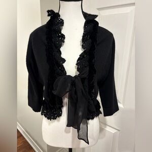 Cynthia Cynthia Steffe Black 100% Cashmere Cropped Cardigan | Tie Front